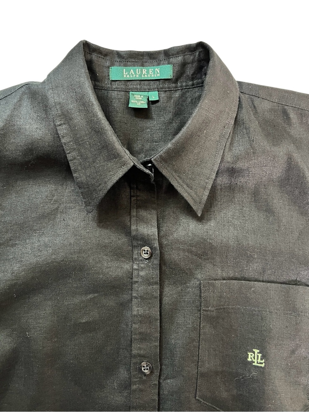Lauren Ralph Lauren Black 100% Linen Sleeveless Button Front Shirt Size Large - Picture 5 of 9